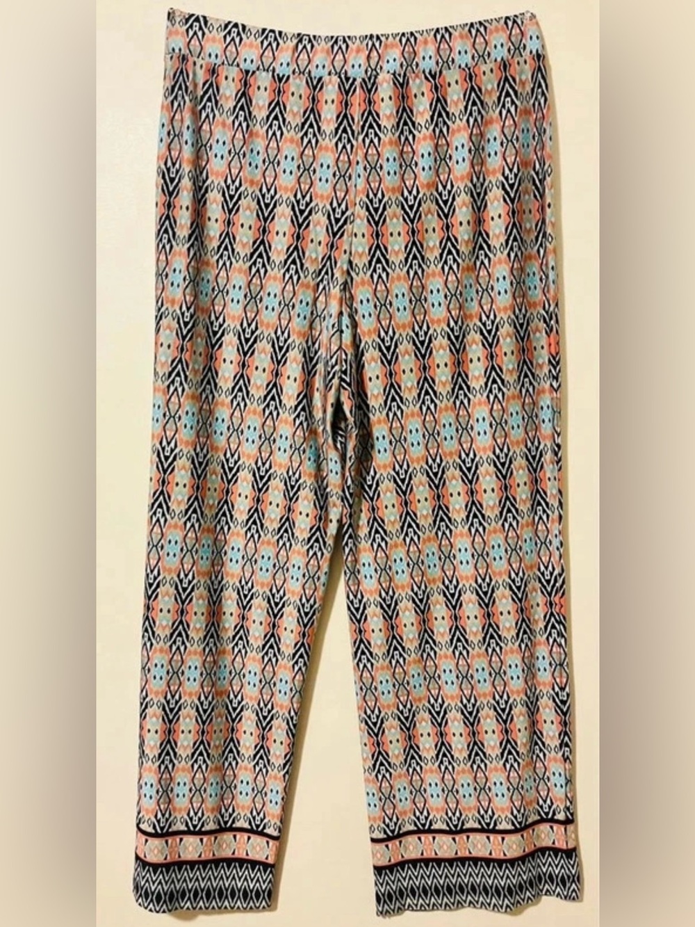 NY Collection Women’s XL Multicolor Geometric Print Wide Leg Palazzo Pants